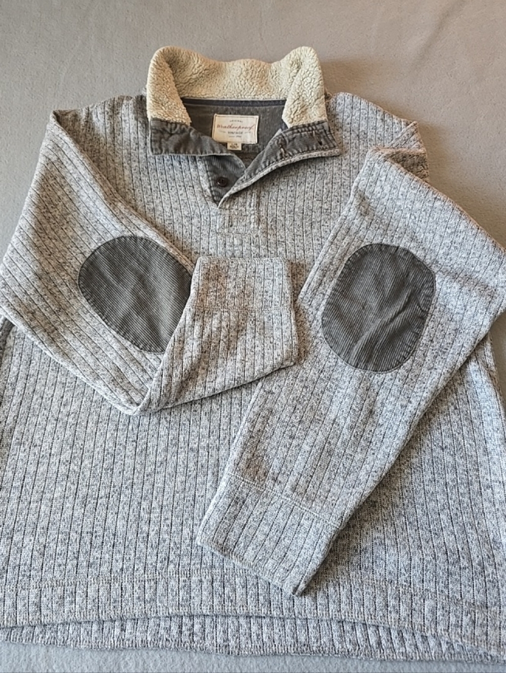 VTG Weatherproof Men’s Grey Knit Zip-Up Sweater with Cream Sherpa Collar - Picture 2 of 8